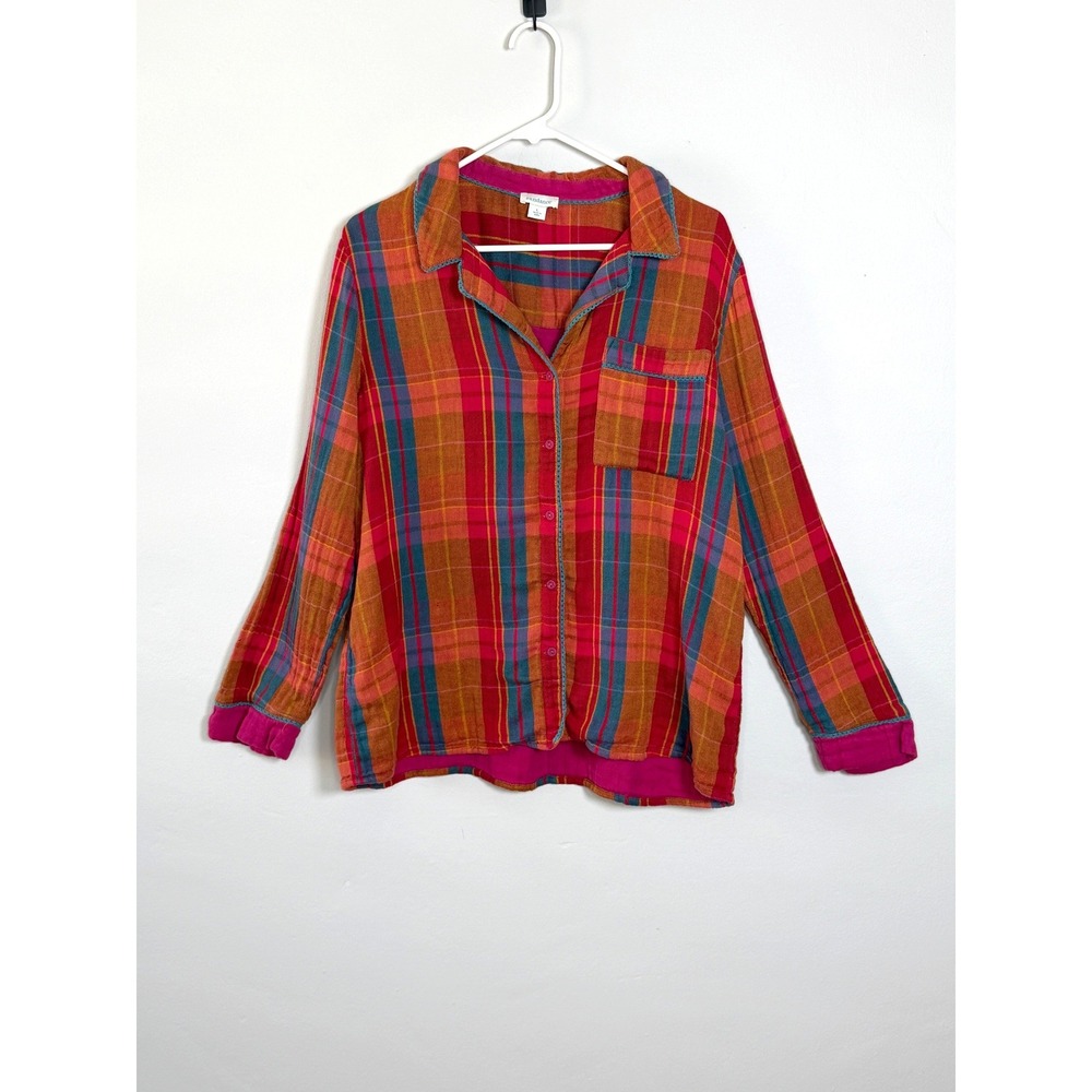 Sundance Flannel Pajama Top Womens L Multicolor Cotton Cozy Soft Sleepwear